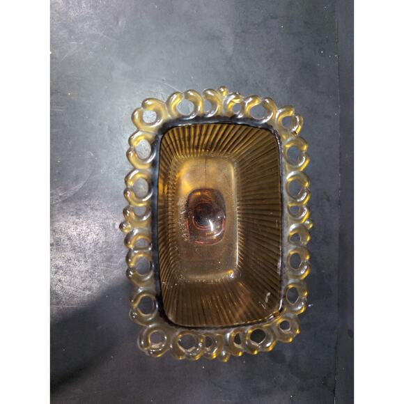 FTDA Amber Glass Candy Dish, Lace Ribbed‎ Pedestal Bowl, VTG Home Decor, Planter - Picture 3 of 11